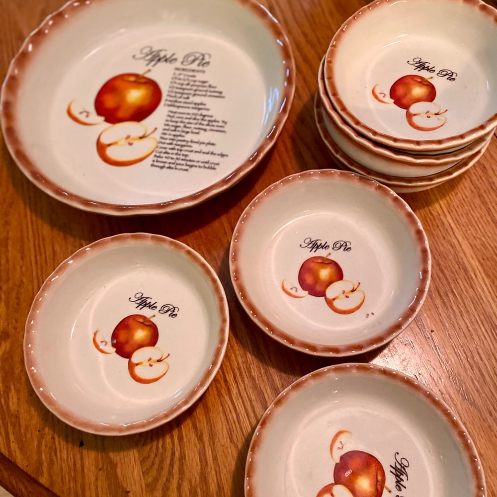 Set of Pier 1 Apple Pie Pan and Six Serving Dishes.